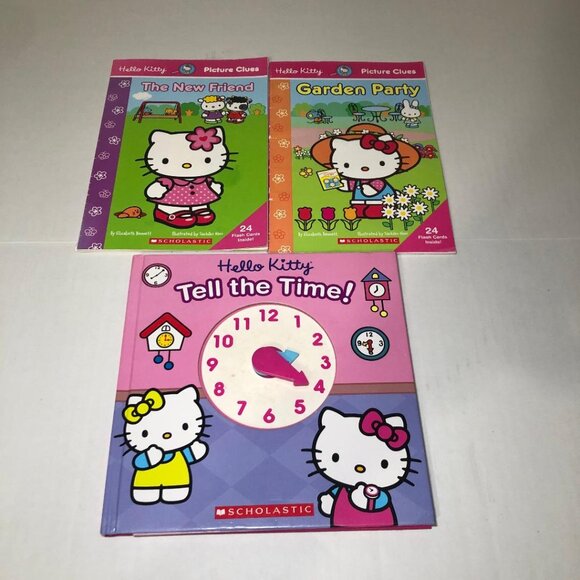 3- Hello Kitty Books, Sanrio, Tell the Time, Garden Party, The New Friend - Picture 1 of 11